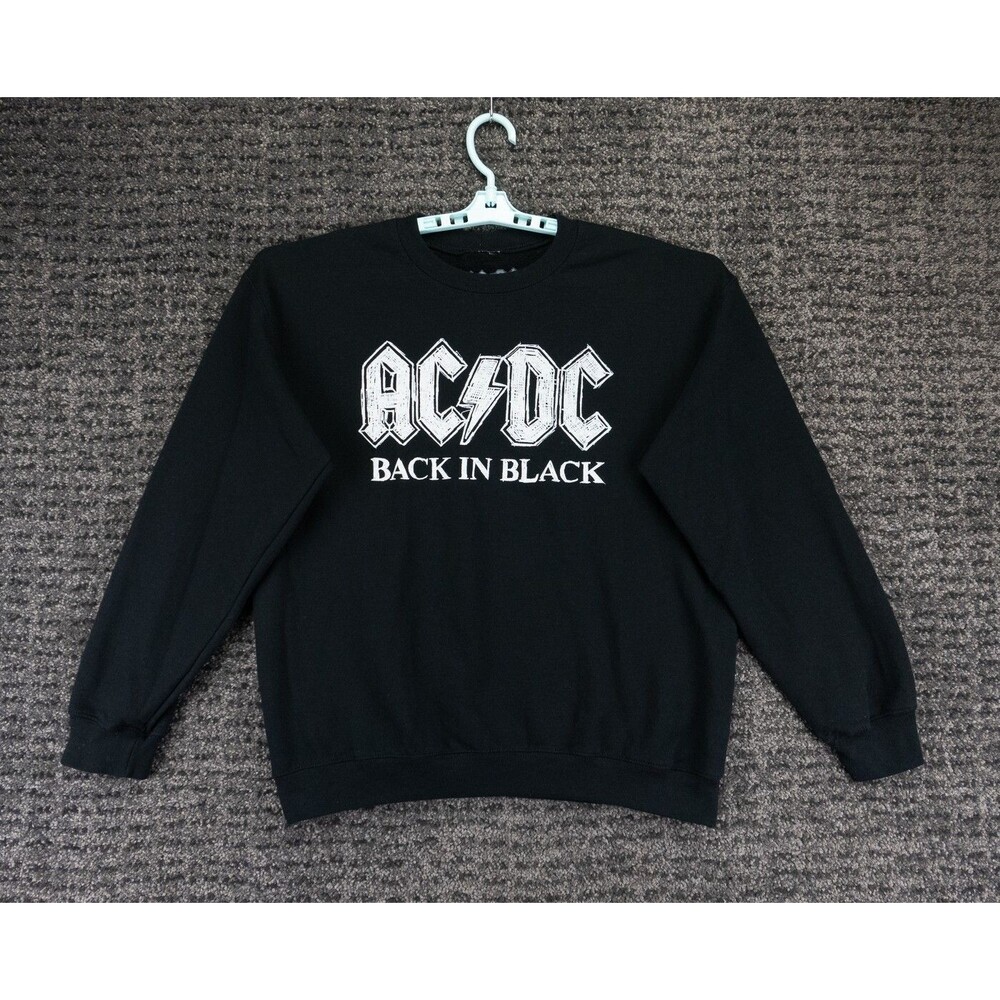 ACDC Sweatshirt Mens Medium Black Crewneck Pullover Back In Black Music Rock